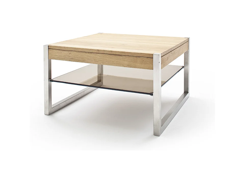 Table basse en chêne massif et verre - L65 x H38 x P65 cm