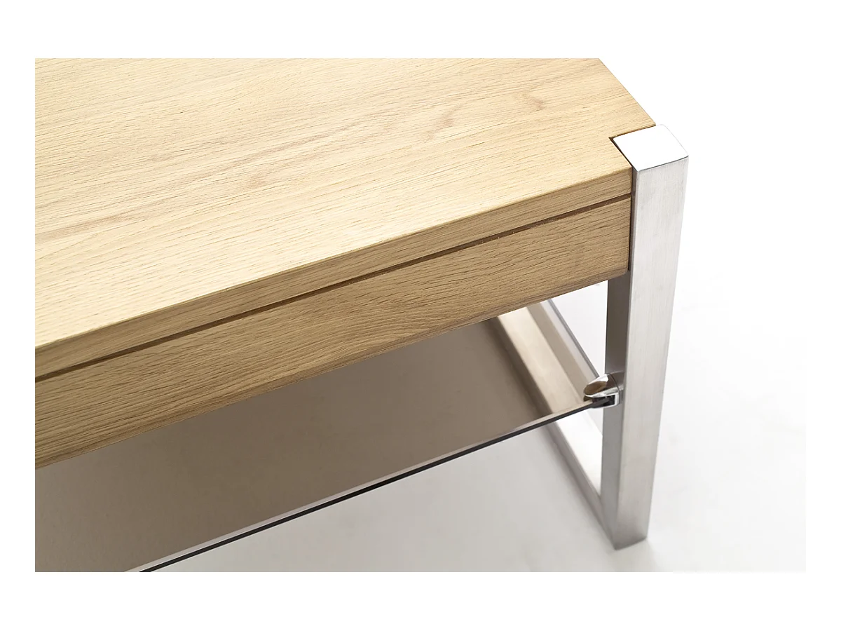 Table basse en chêne massif et verre - L65 x H38 x P65 cm