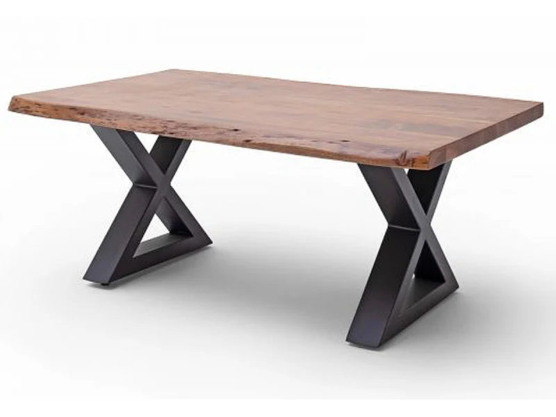 Table basse en bois d'acacia massif noyer / acier anthracite - L.110 x H.45 x P.70 cm