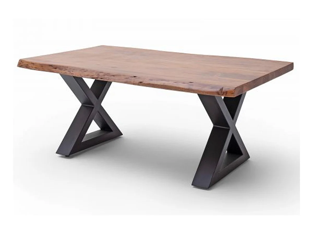 Table basse en bois d'acacia massif noyer / acier anthracite - L.110 x H.45 x P.70 cm