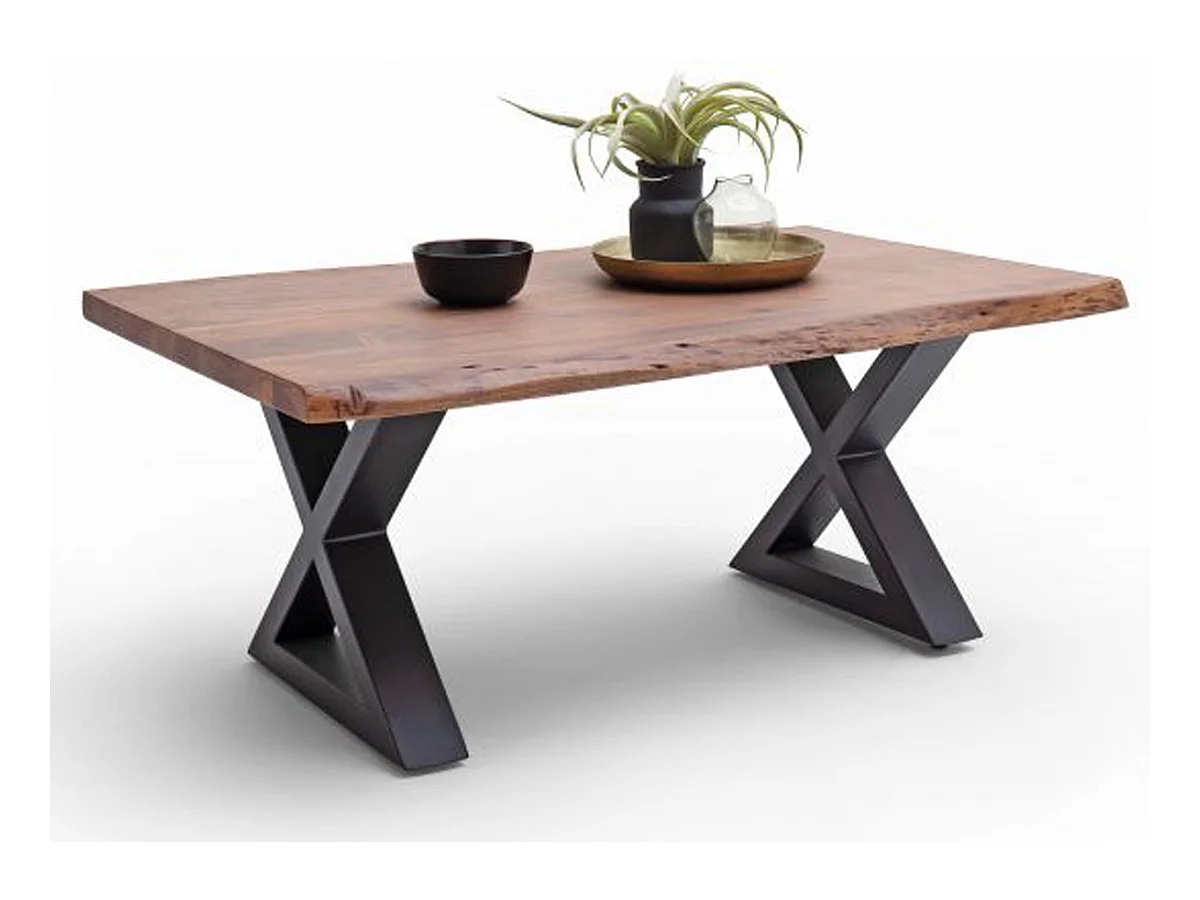 Table basse en bois d'acacia massif noyer / acier anthracite - L.110 x H.45 x P.70 cm