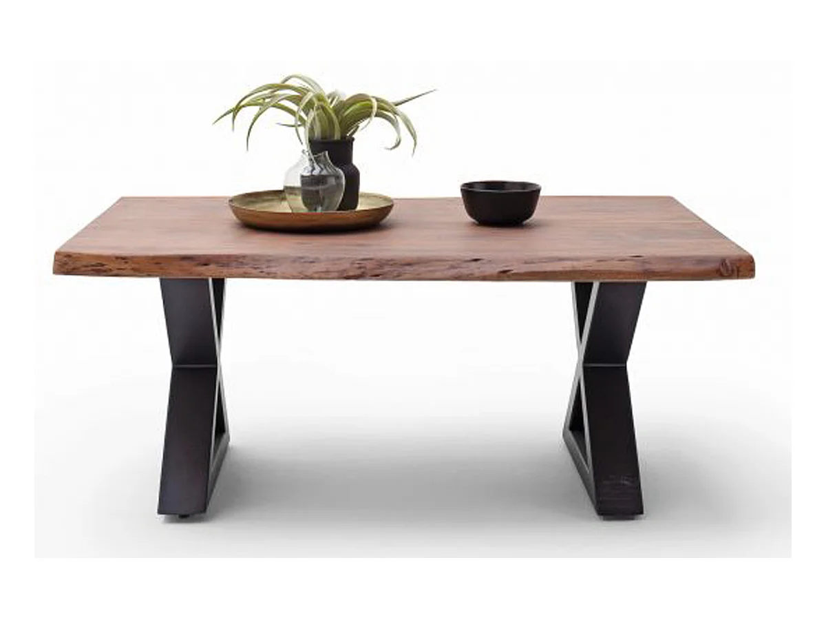 Table basse en bois d'acacia massif noyer / acier anthracite - L.110 x H.45 x P.70 cm