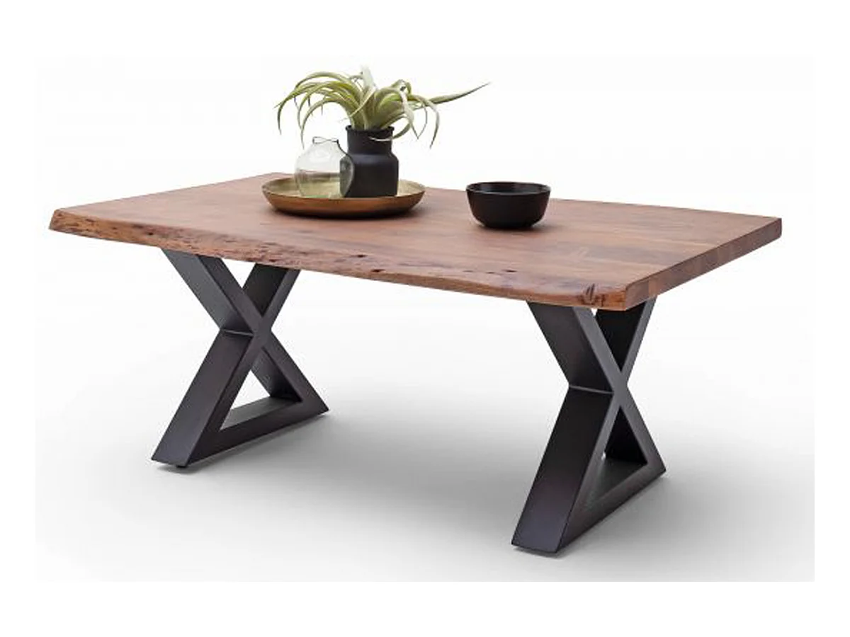 Table basse en bois d'acacia massif noyer / acier anthracite - L.110 x H.45 x P.70 cm