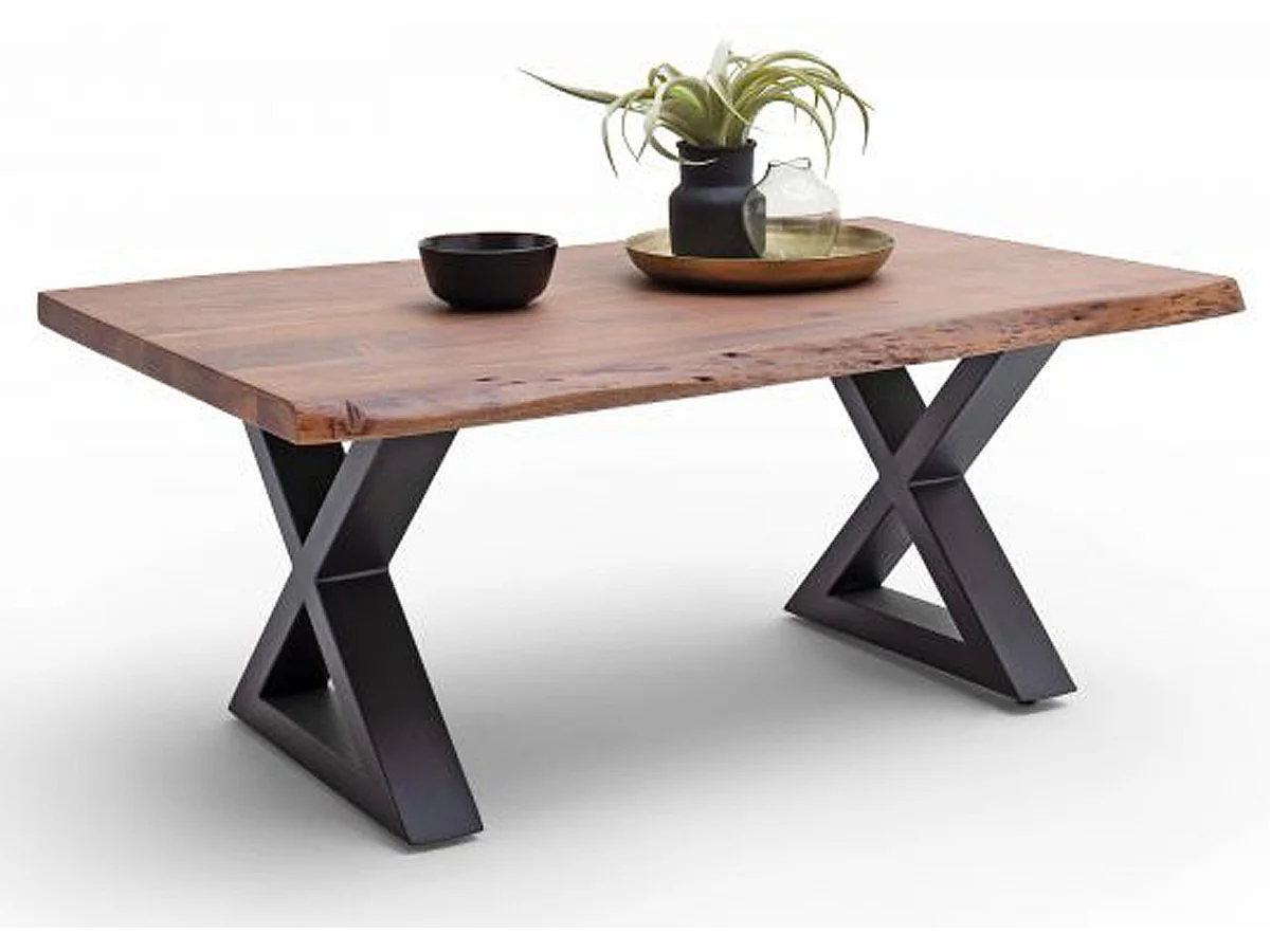 Table basse en bois d'acacia massif noyer / acier anthracite - L.110 x H.45 x P.70 cm