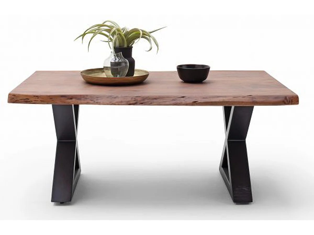 Table basse en bois d'acacia massif noyer / acier anthracite - L.110 x H.45 x P.70 cm