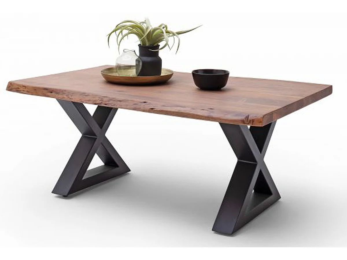 Table basse en bois d'acacia massif noyer / acier anthracite - L.110 x H.45 x P.70 cm