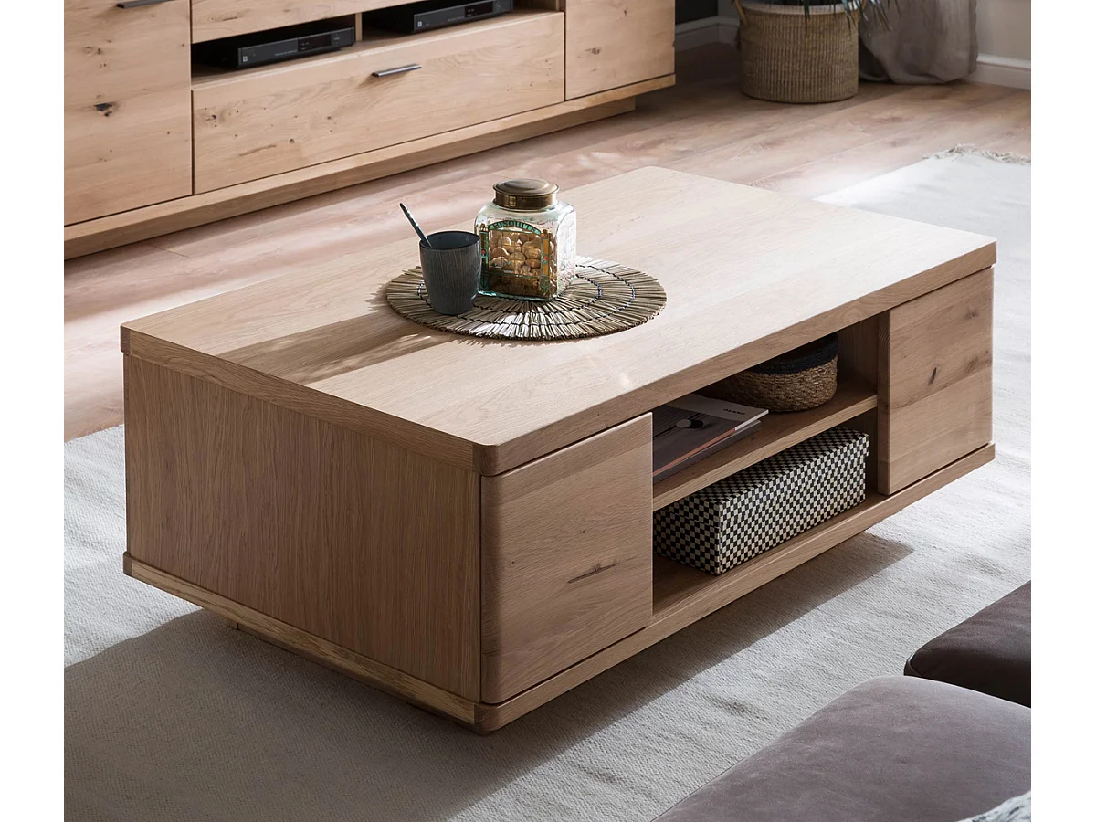 Table basse en chêne sombre bianco huilé - L.115 x H.43 x P.65 cm