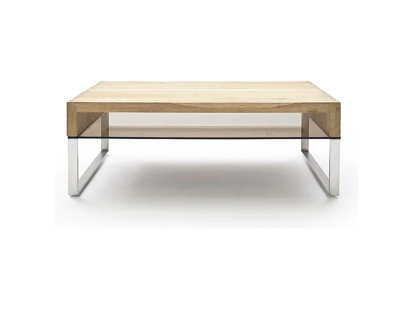 Table basse en chêne noueux avec pieds en acier brossé - L70 x H39 x P70 cm