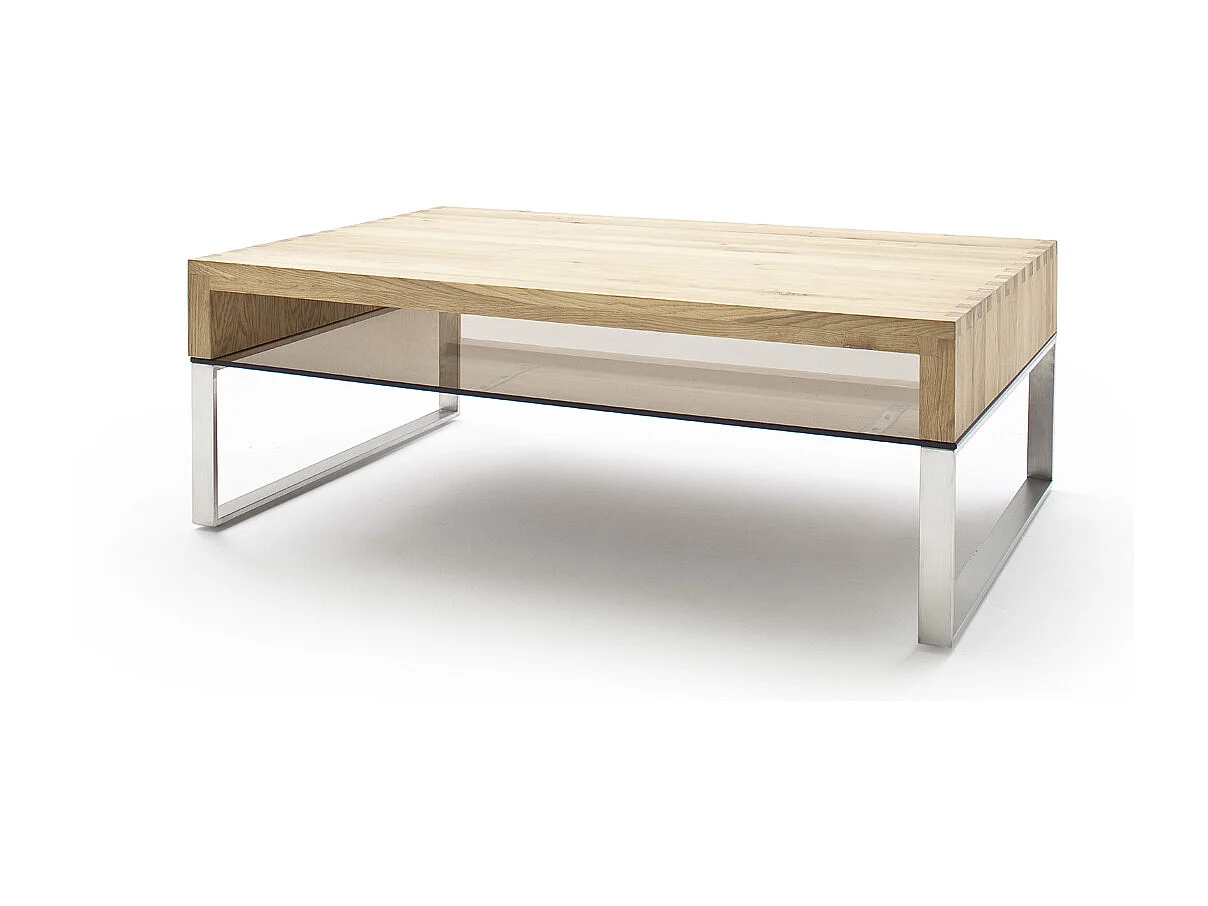 Table basse en chêne noueux avec pieds en acier brossé - L70 x H39 x P70 cm