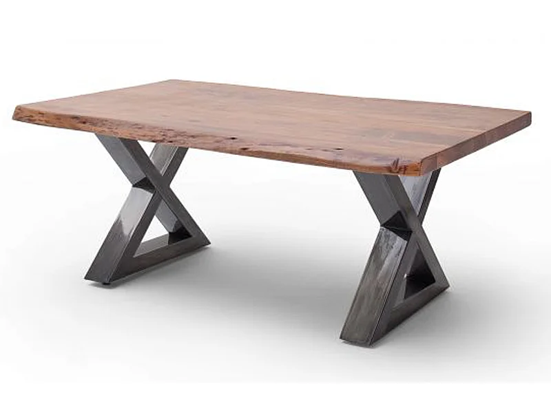 Table basse en bois d'acacia massif noyer / acier antique - L.110 x H.45 x P.70 cm