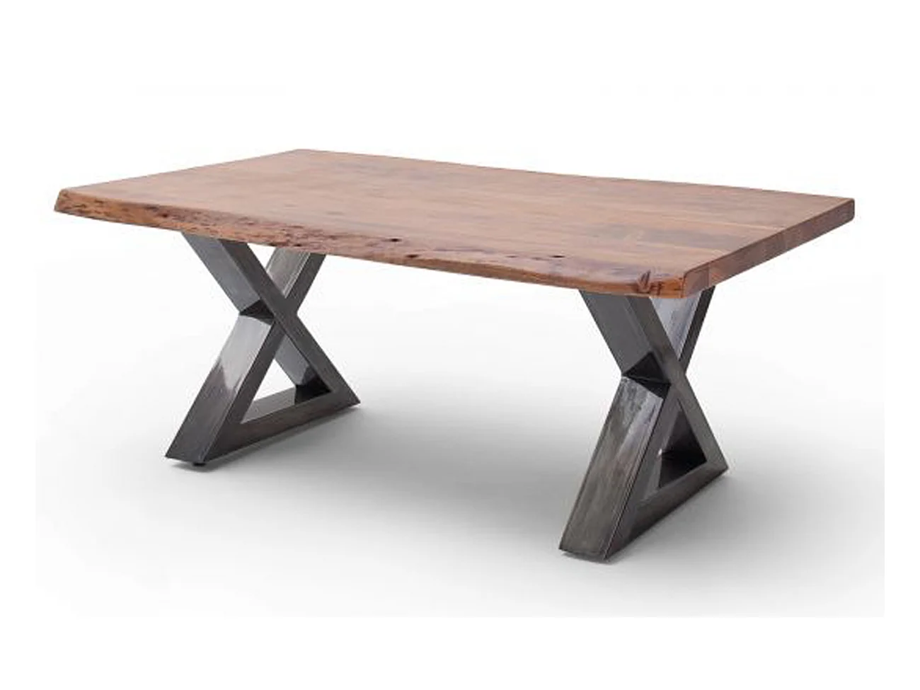 Table basse en bois d'acacia massif noyer / acier antique - L.110 x H.45 x P.70 cm