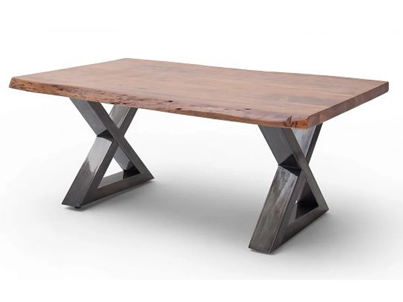 Table basse en bois d'acacia massif noyer / acier antique - L.110 x H.45 x P.70 cm