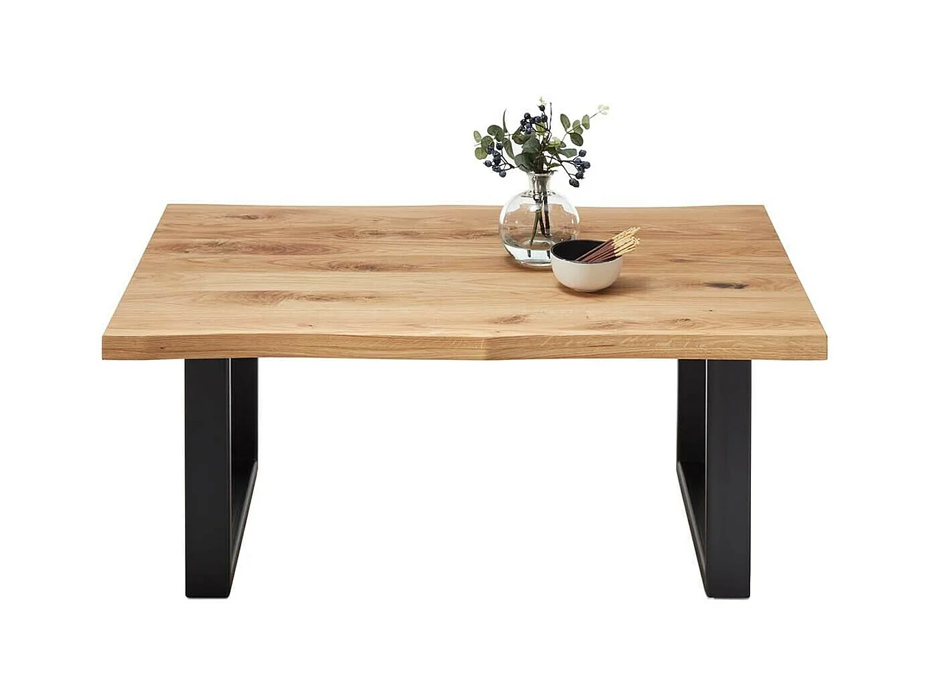 Table basse simple en chêne massif huilé et métal - L.110 x H.45 x P.70 cm