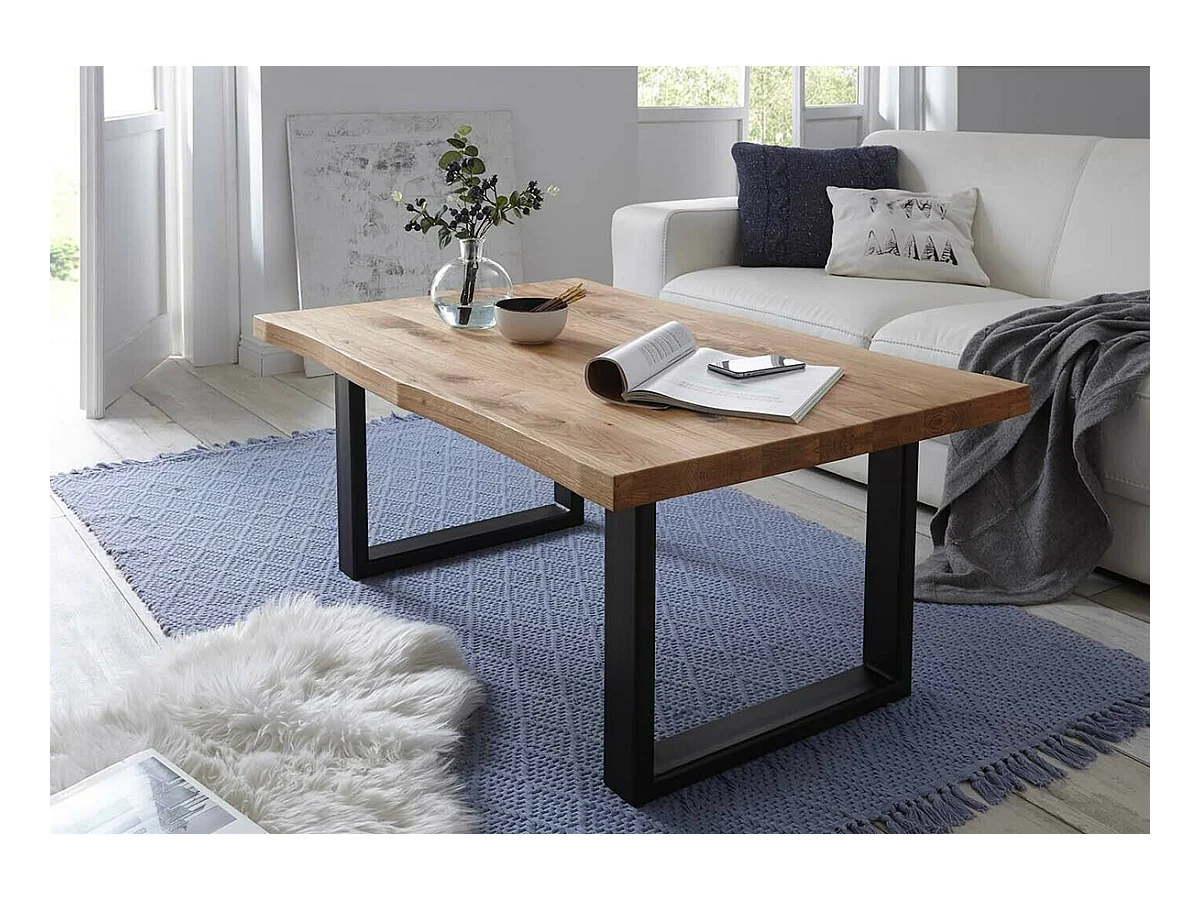 Table basse simple en chêne massif huilé et métal - L.110 x H.45 x P.70 cm