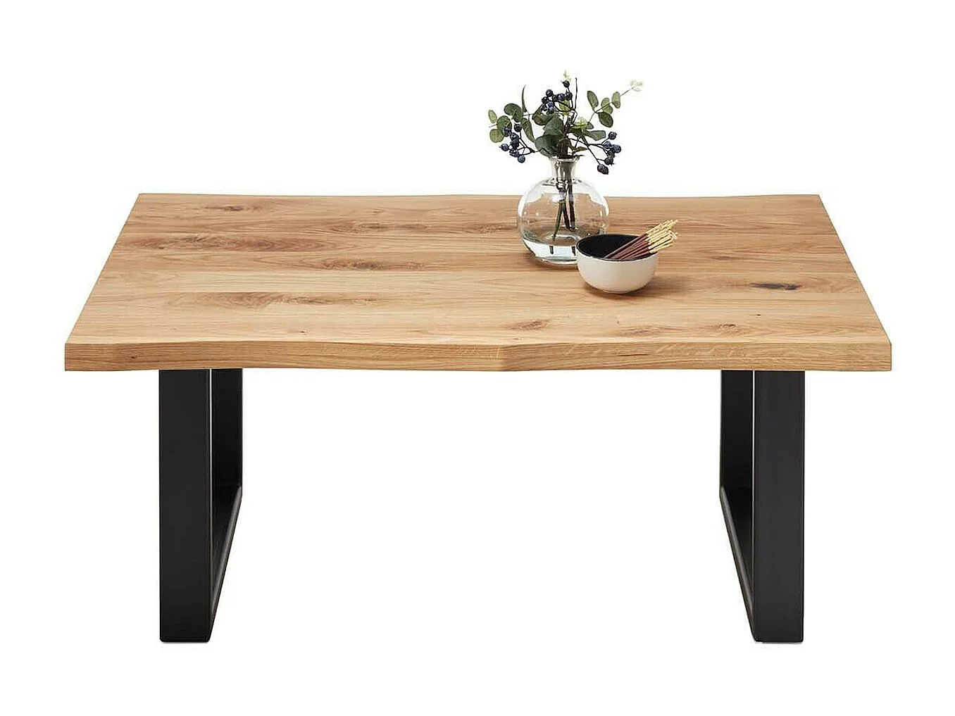 Table basse simple en chêne massif huilé et métal - L.110 x H.45 x P.70 cm