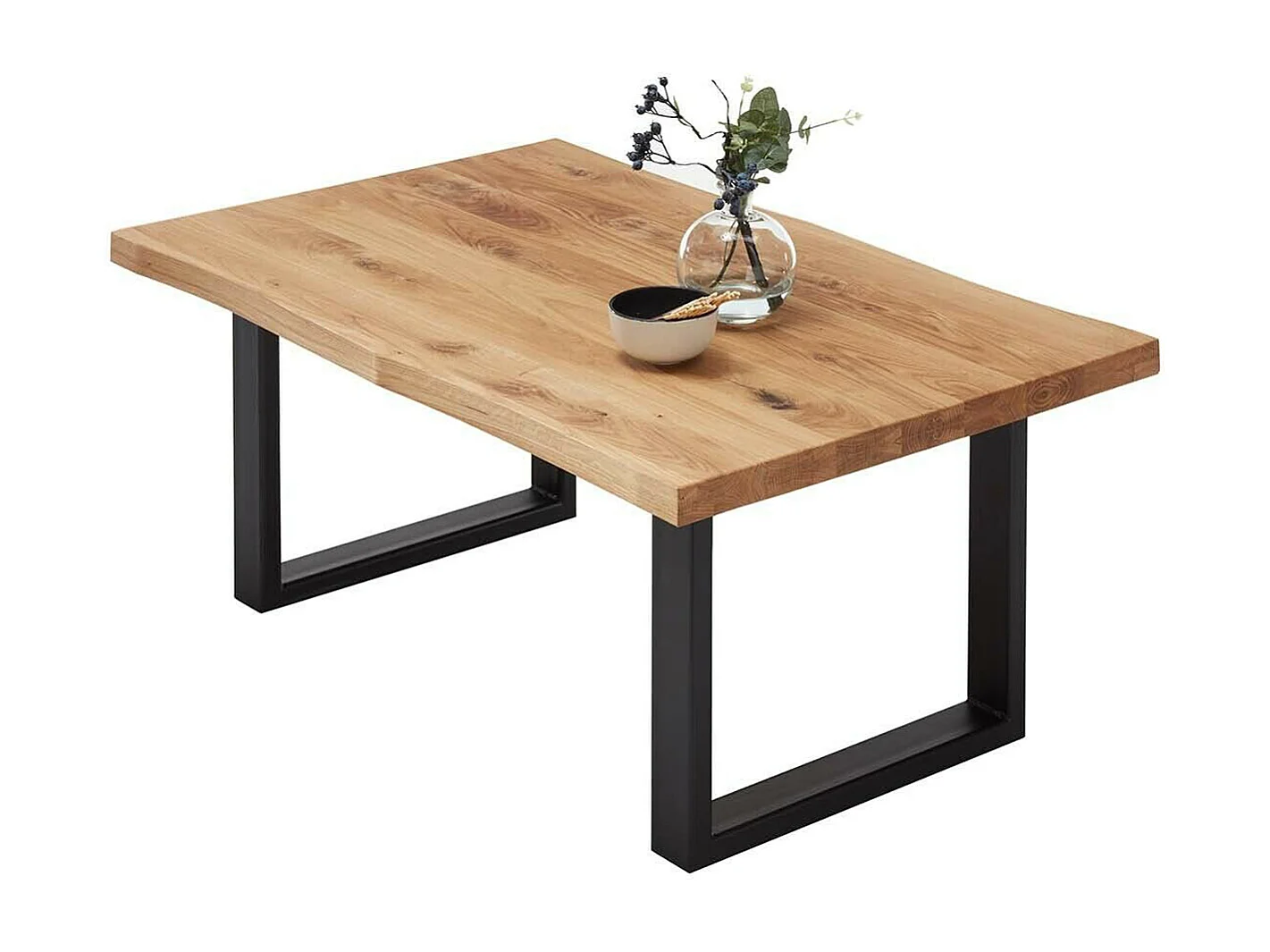 Table basse simple en chêne massif huilé et métal - L.110 x H.45 x P.70 cm