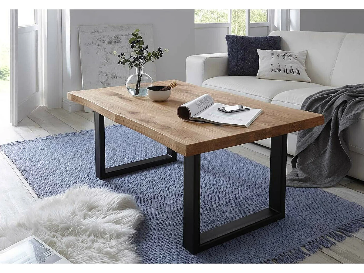 Table basse simple en chêne massif huilé et métal - L.110 x H.45 x P.70 cm