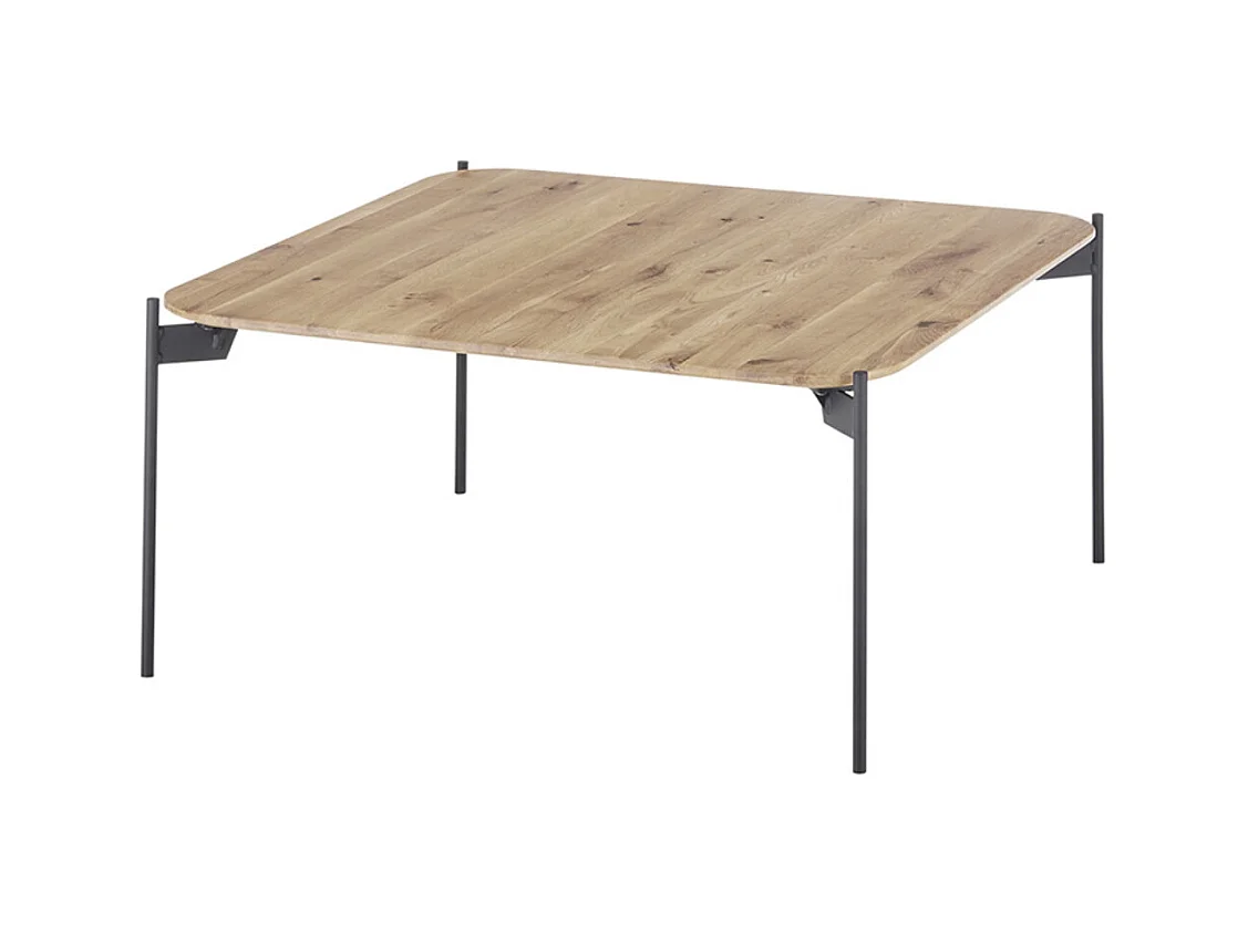 Table basse carrée en bois de chêne massif, pieds en métal - Longueur 80 x Hauteur 38 x Profondeur 80 cm