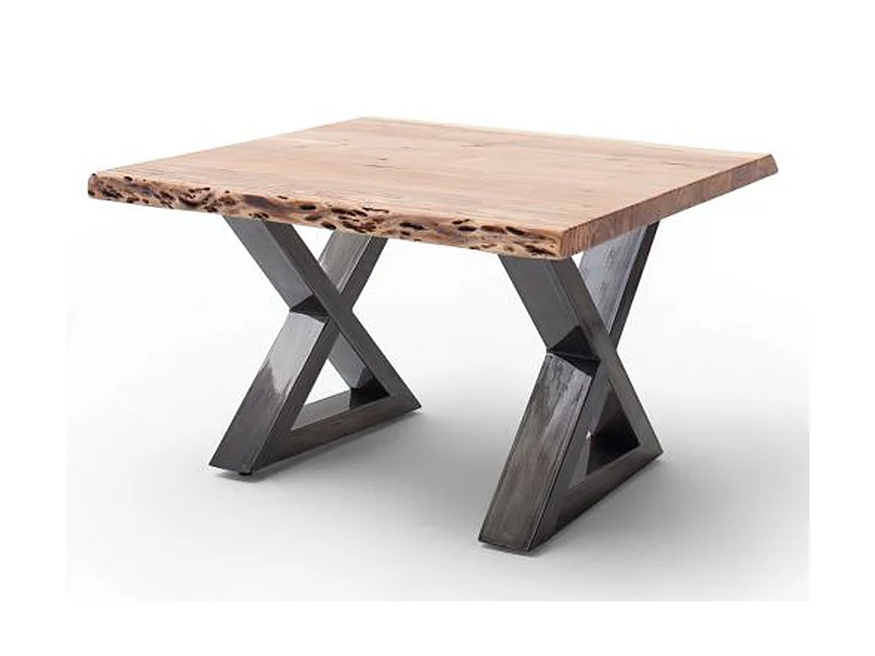 Table basse en bois d'acacia massif naturel / acier antique - L.75 x H.45 x P.75 cm