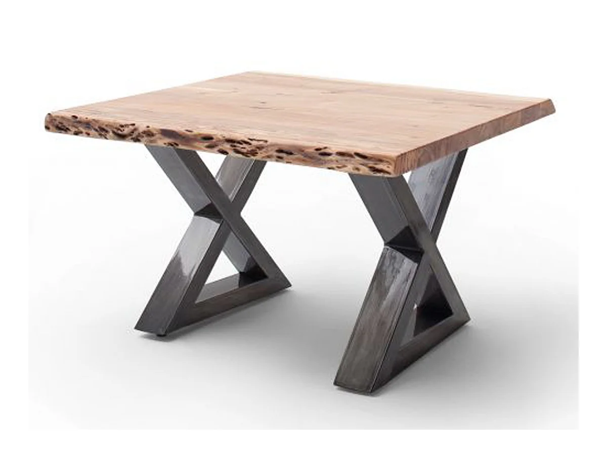 Table basse en bois d'acacia massif naturel / acier antique - L.75 x H.45 x P.75 cm