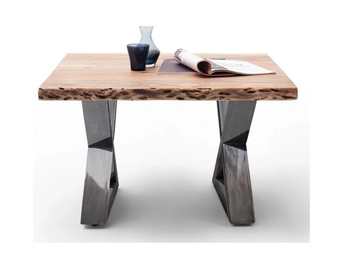 Table basse en bois d'acacia massif naturel / acier antique - L.75 x H.45 x P.75 cm