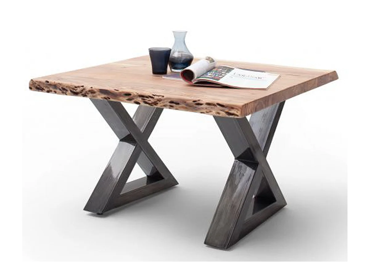 Table basse en bois d'acacia massif naturel / acier antique - L.75 x H.45 x P.75 cm