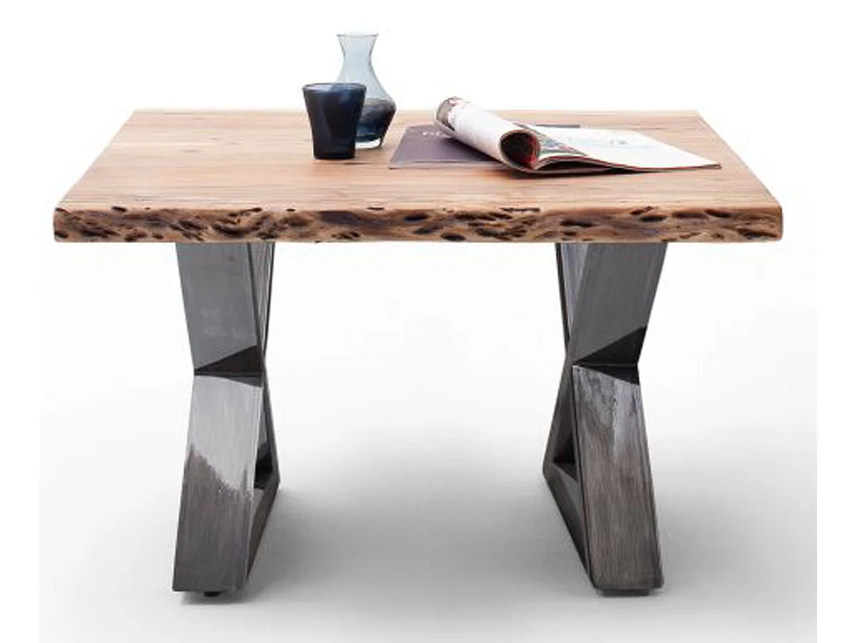 Table basse en bois d'acacia massif naturel / acier antique - L.75 x H.45 x P.75 cm