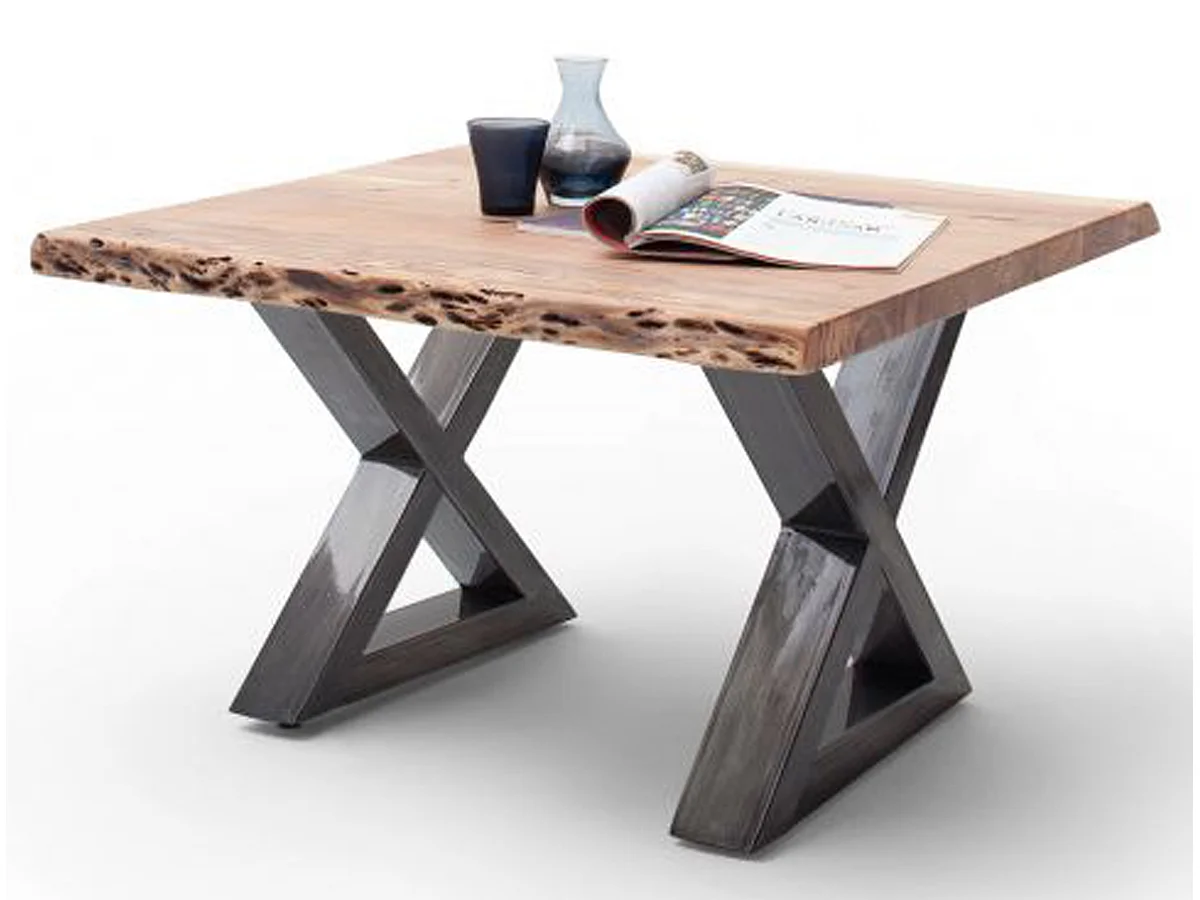 Table basse en bois d'acacia massif naturel / acier antique - L.75 x H.45 x P.75 cm