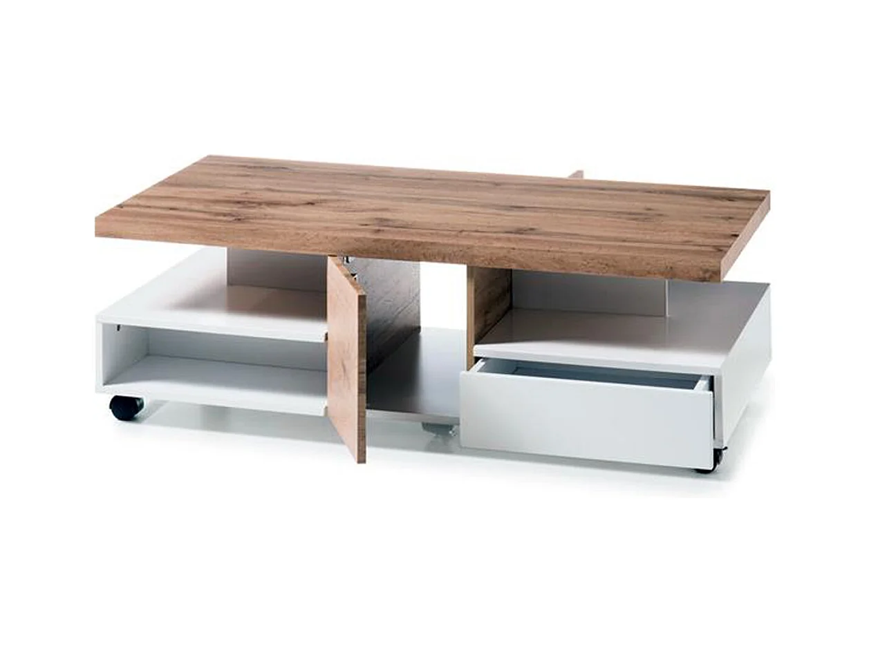 Table basse avec rangements en bois chêne laqué blanc mat - L.120 x H.40 x P.60 cm