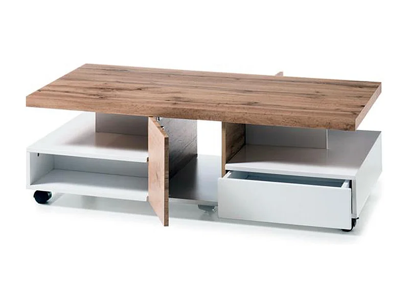 Table basse avec rangements en bois chêne laqué blanc mat - L.120 x H.40 x P.60 cm