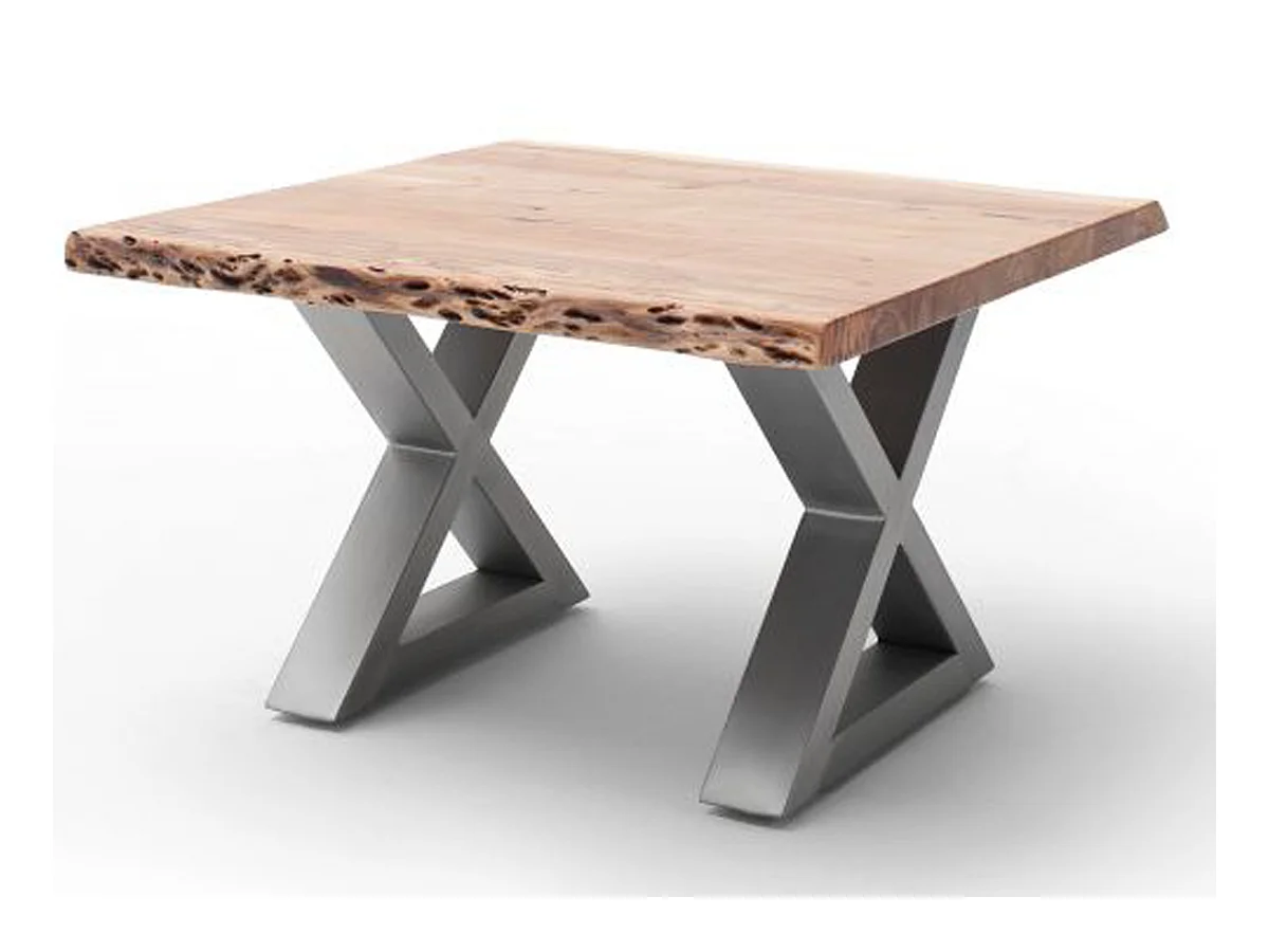 Table basse en bois d'acacia massif naturel / acier inoxydable - L.75 x H.45 x P.75 cm