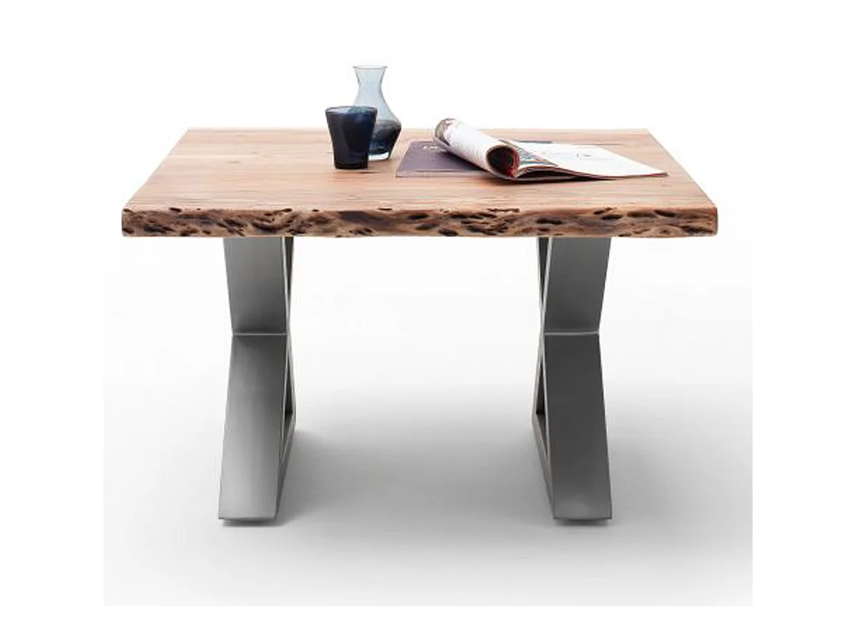 Table basse en bois d'acacia massif naturel / acier inoxydable - L.75 x H.45 x P.75 cm