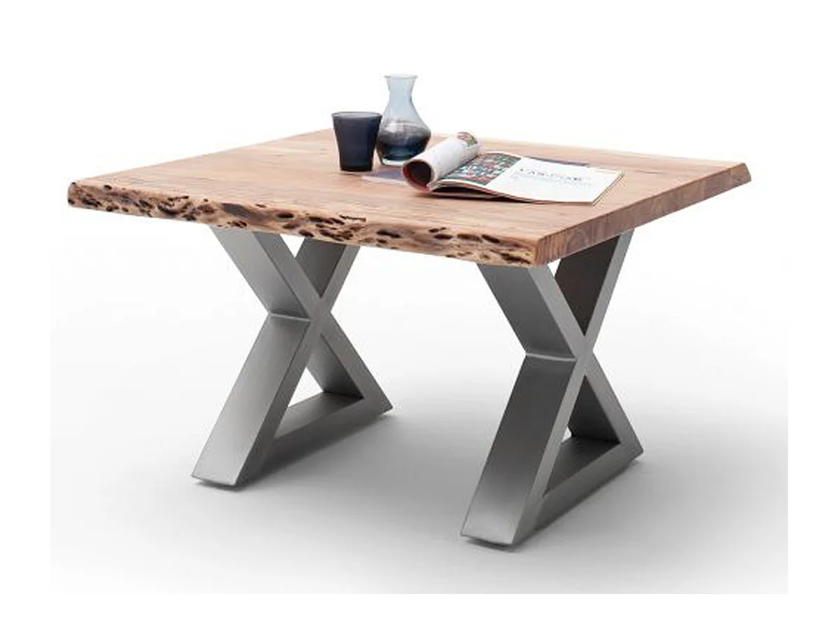 Table basse en bois d'acacia massif naturel / acier inoxydable - L.75 x H.45 x P.75 cm