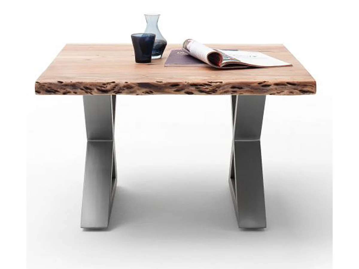 Table basse en bois d'acacia massif naturel / acier inoxydable - L.75 x H.45 x P.75 cm