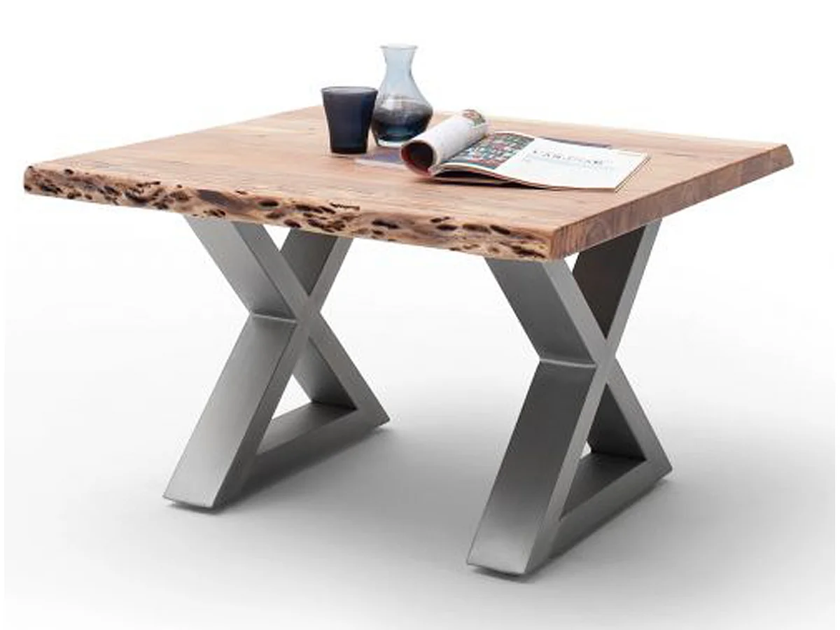 Table basse en bois d'acacia massif naturel / acier inoxydable - L.75 x H.45 x P.75 cm
