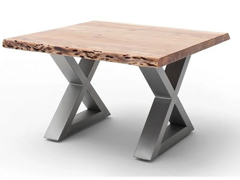 Table basse en bois d'acacia massif naturel / acier inoxydable - L.75 x H.45 x P.75 cm