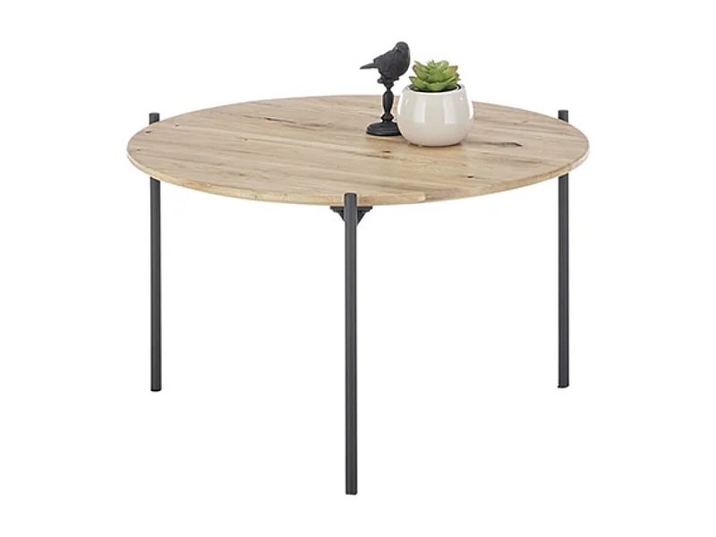 Table basse en bois coloris chêne huilé et métal noir - diamètre 55 x Hauteur 33 cm
