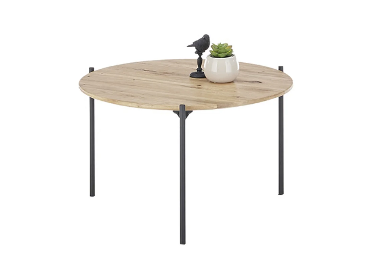 Table basse en bois coloris chêne huilé et métal noir - diamètre 55 x Hauteur 33 cm