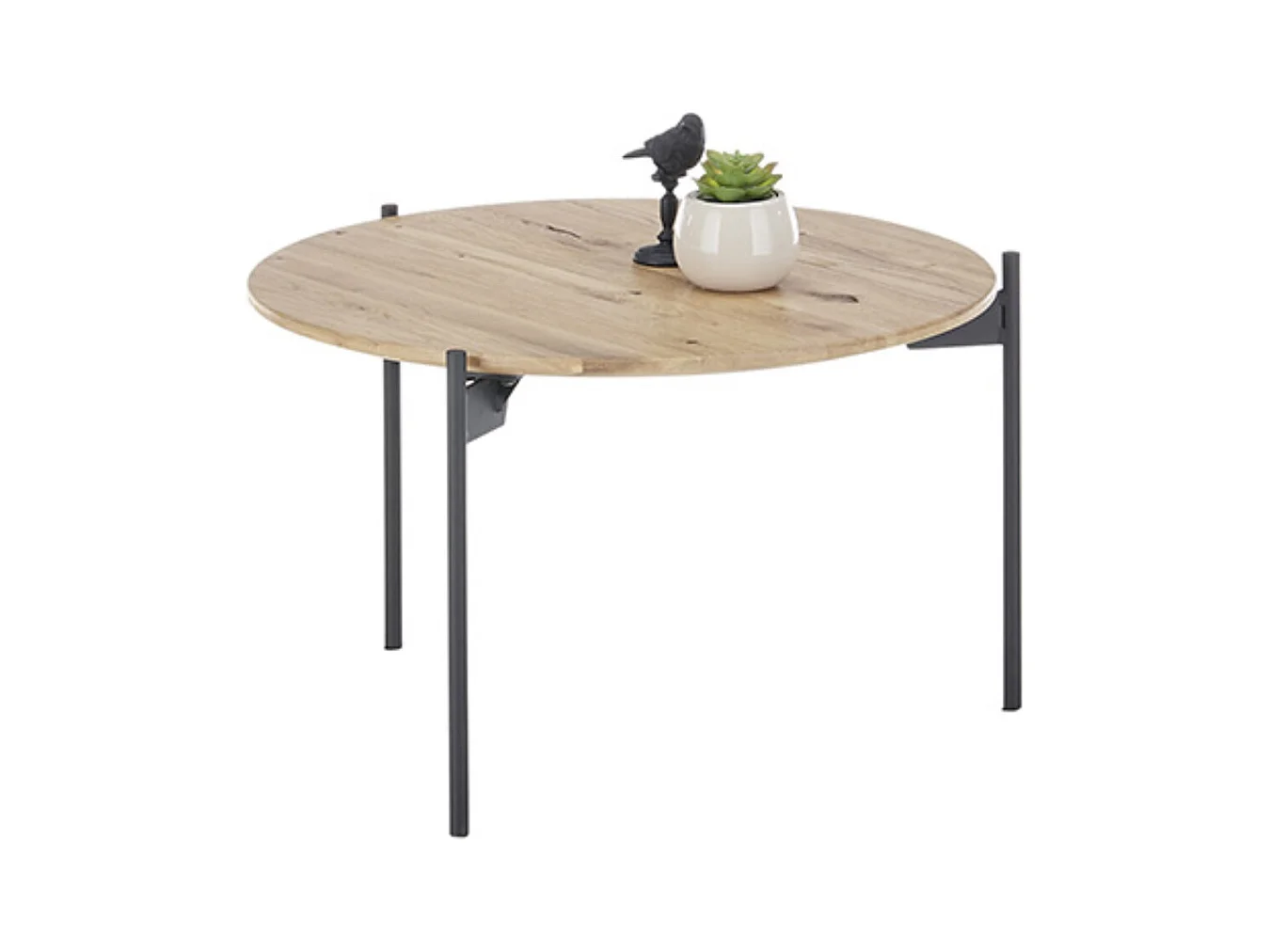 Table basse en bois coloris chêne huilé et métal noir - diamètre 55 x Hauteur 33 cm