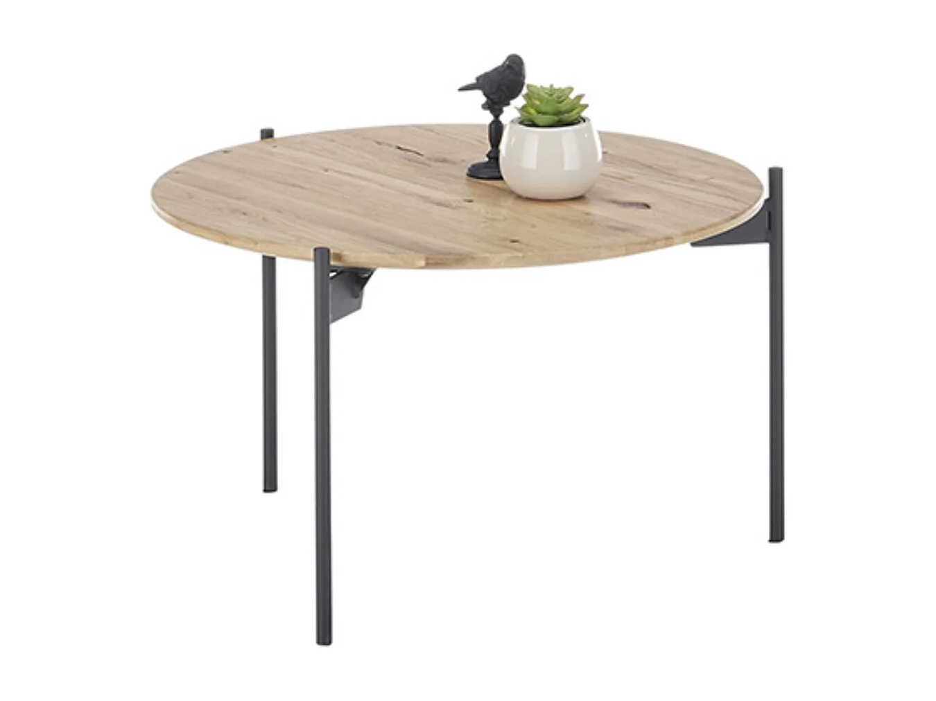 Table basse en bois coloris chêne huilé et métal noir - diamètre 55 x Hauteur 33 cm