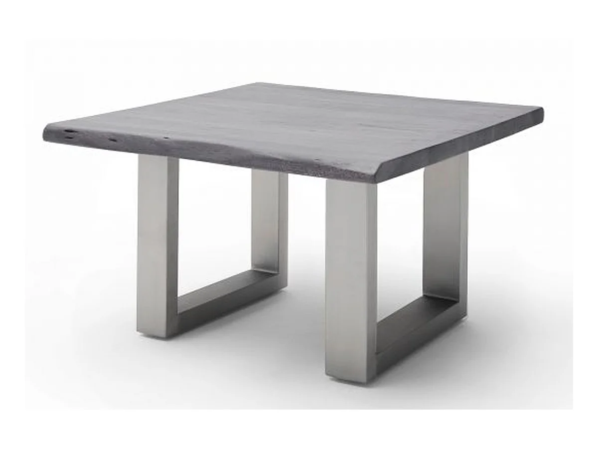Table basse en bois d'acacia massif gris et acier inoxydable - L.75 x H.45 x P.75 cm