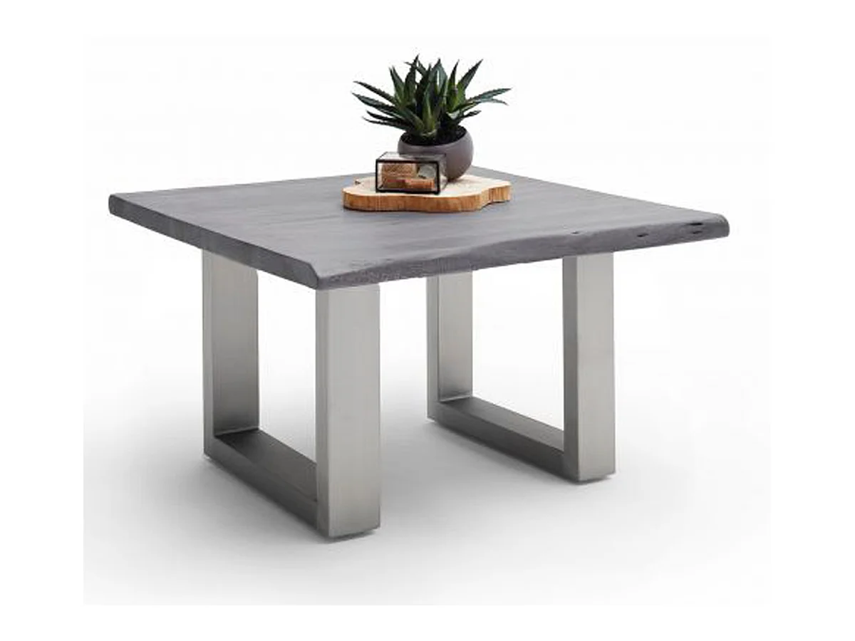 Table basse en bois d'acacia massif gris et acier inoxydable - L.75 x H.45 x P.75 cm
