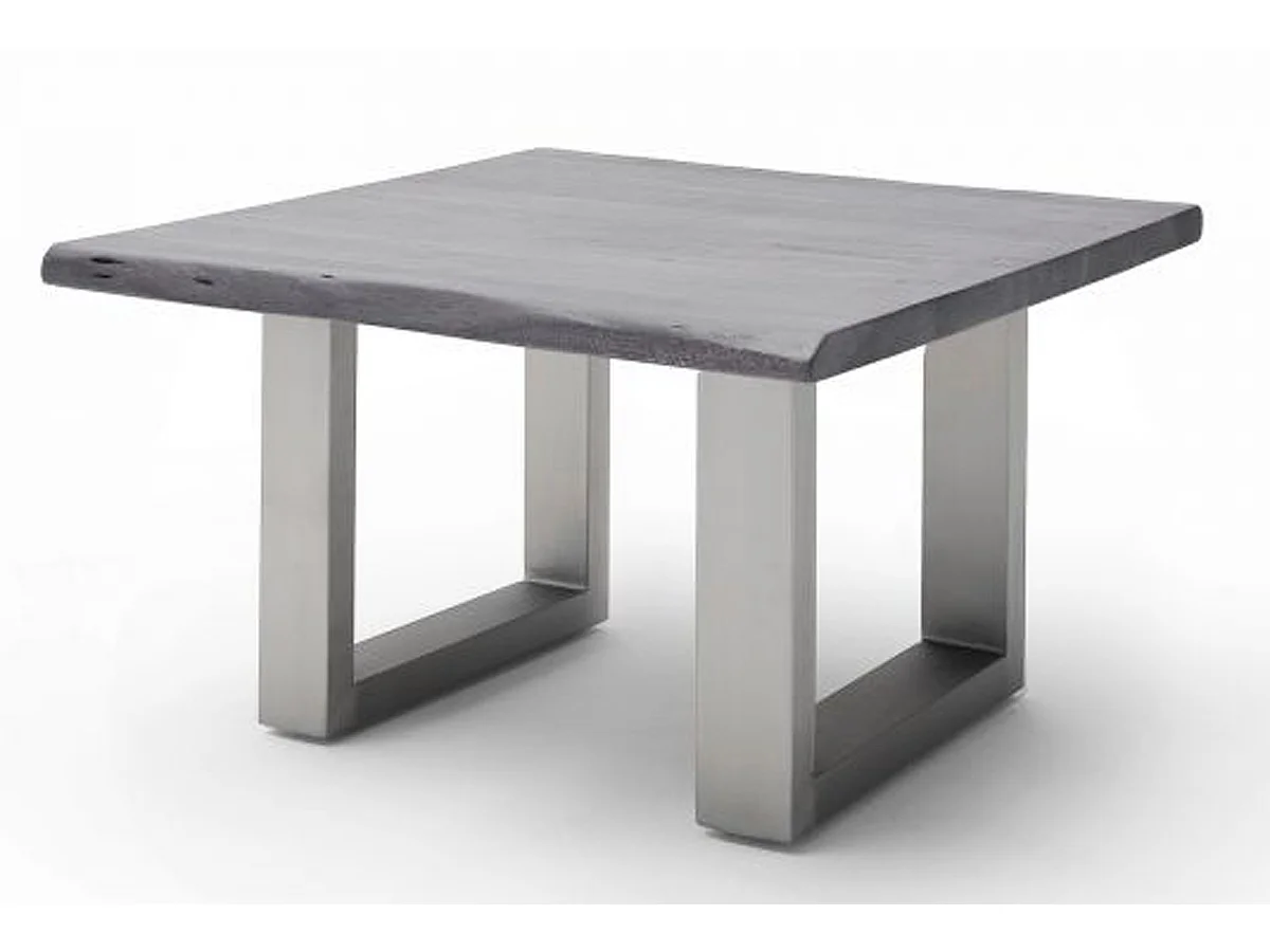 Table basse en bois d'acacia massif gris et acier inoxydable - L.75 x H.45 x P.75 cm