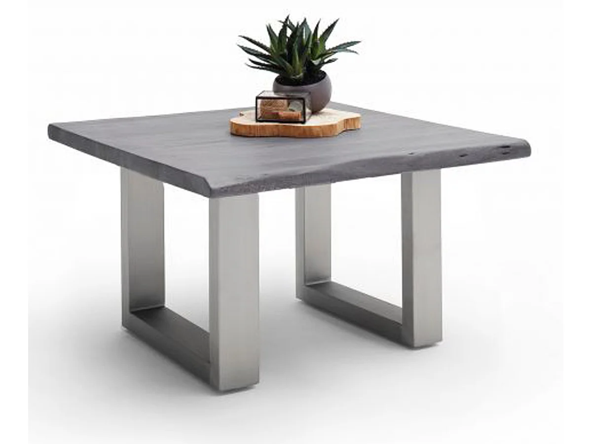 Table basse en bois d'acacia massif gris et acier inoxydable - L.75 x H.45 x P.75 cm