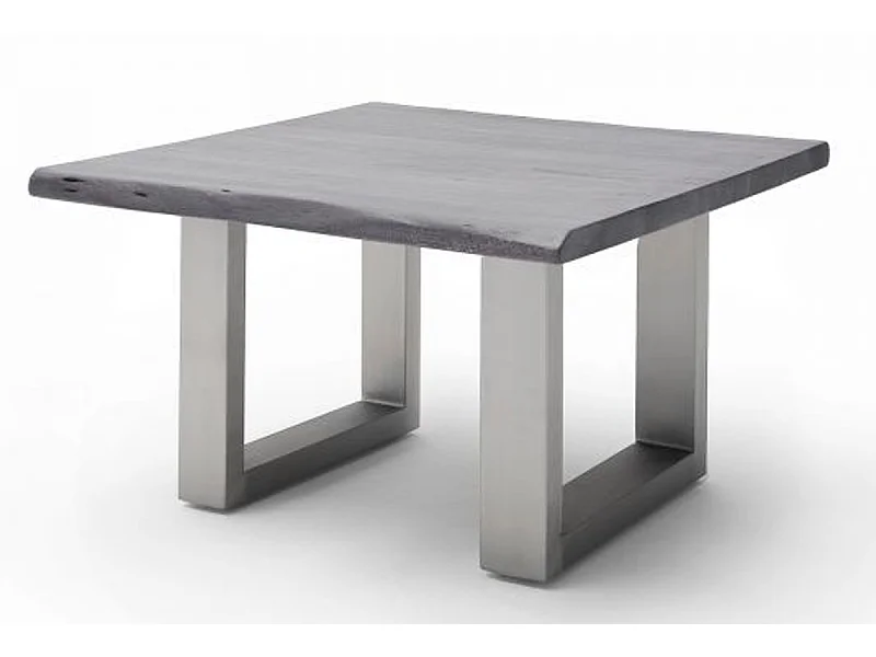 Table basse en bois d'acacia massif gris et acier inoxydable - L.75 x H.45 x P.75 cm