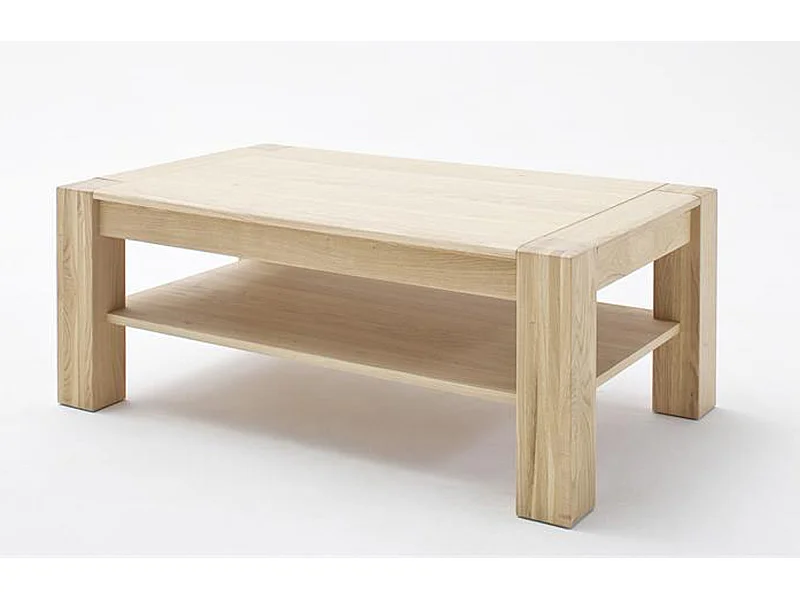 Table basse avec rangements en chêne massif bianco - L.115 x H.45 x P.70 cm