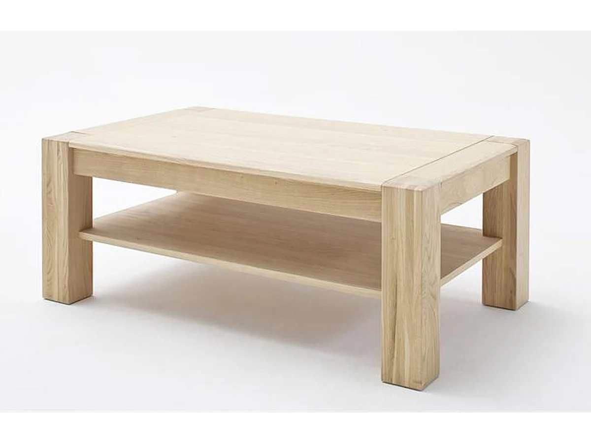 Table basse avec rangements en chêne massif bianco - L.115 x H.45 x P.70 cm