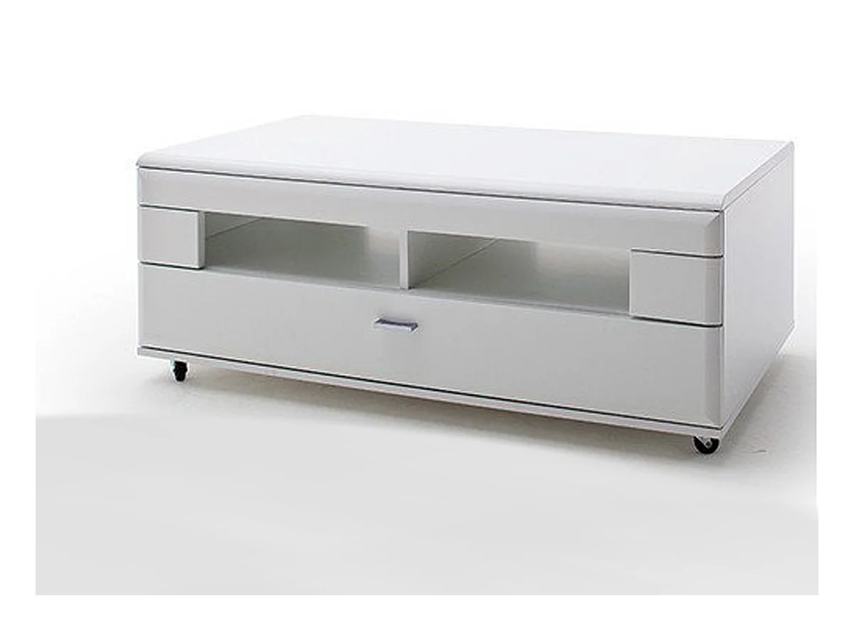 Table basse avec rangement en blanc mat - L.115 x H.44 x P.70 cm