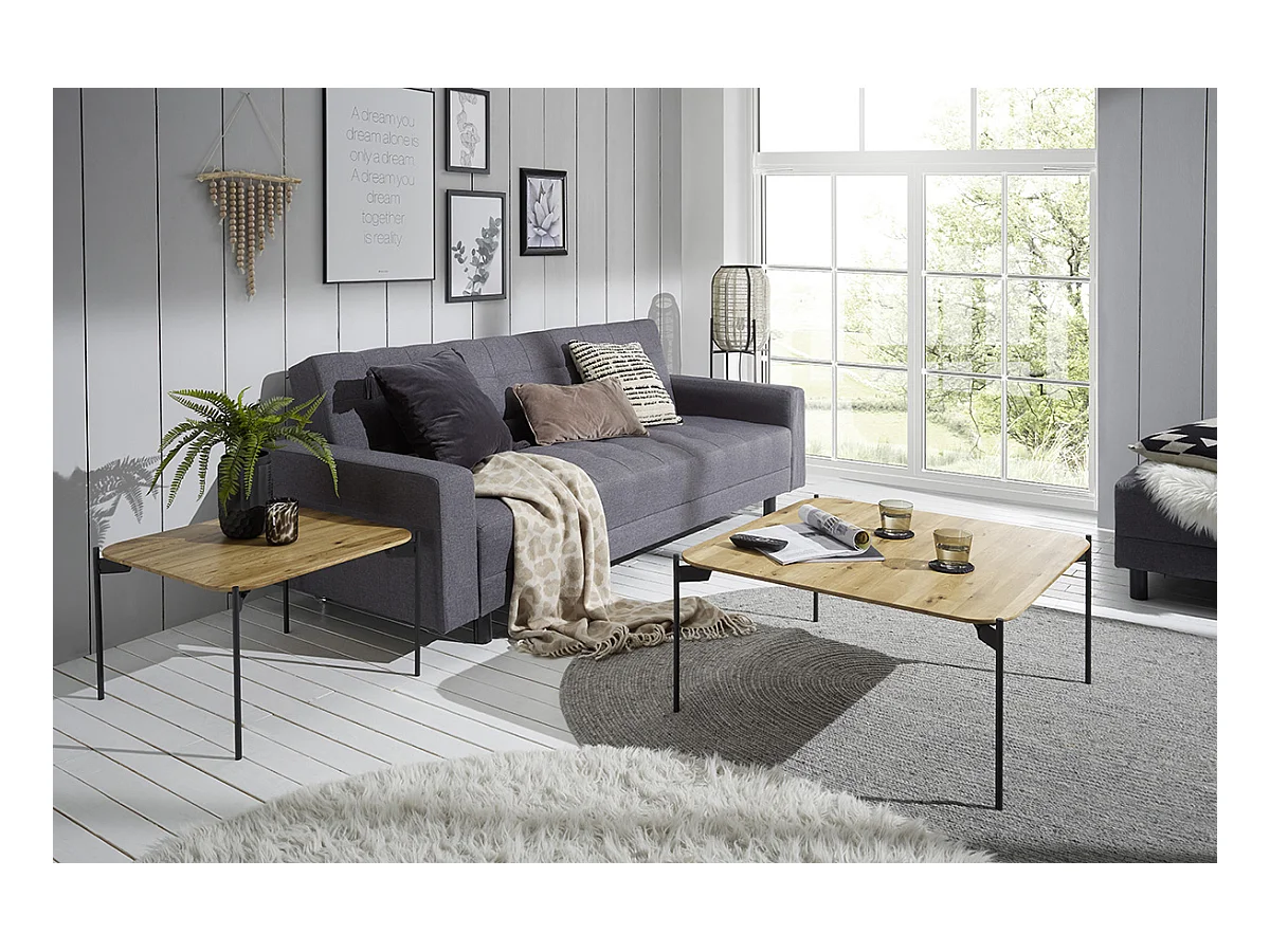 Table basse en bois de chêne massif huilé, pieds en métal noir - Longueur 60 x Hauteur 38 x Profondeur 60 cm