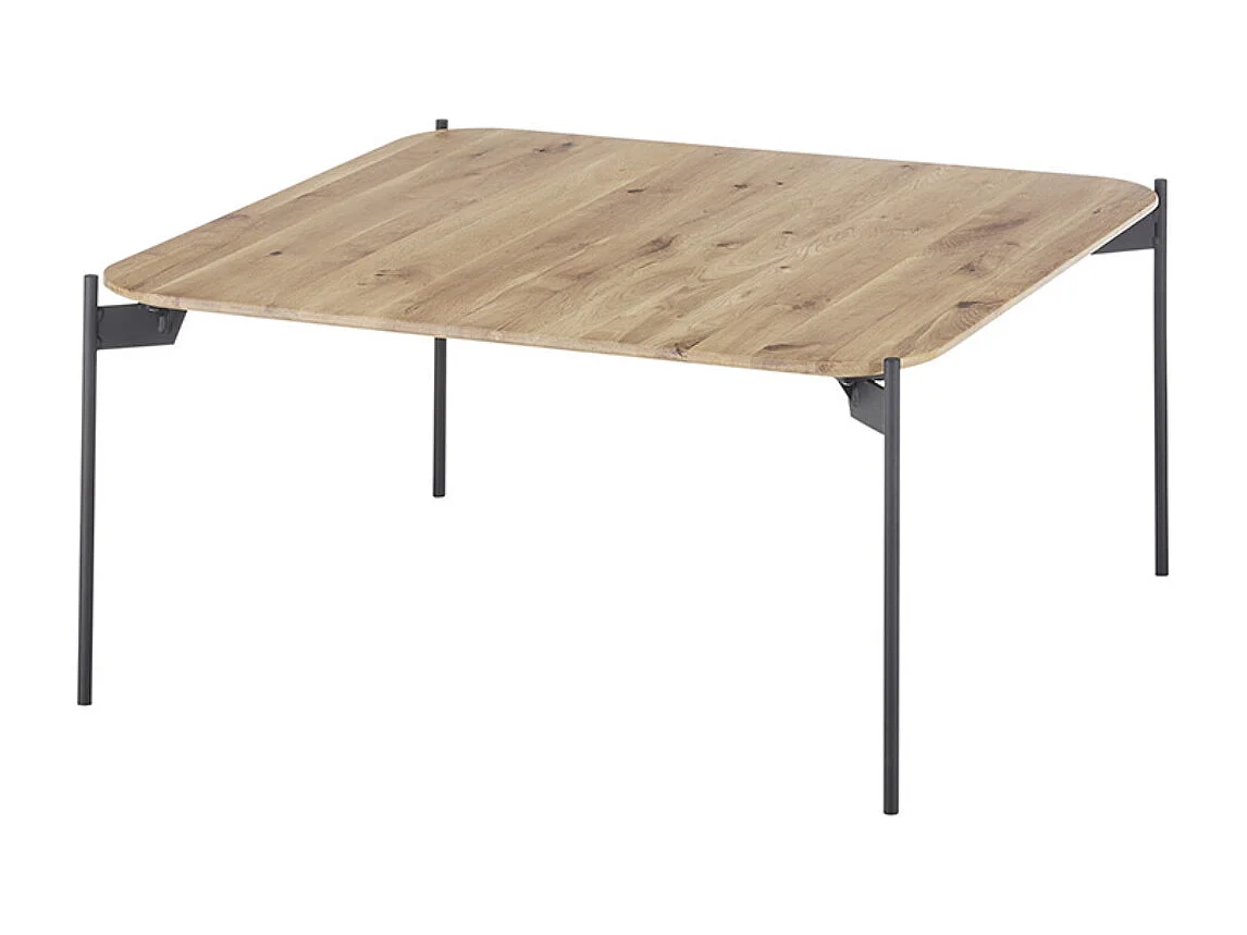 Table basse en bois de chêne massif huilé, pieds en métal noir - Longueur 60 x Hauteur 38 x Profondeur 60 cm